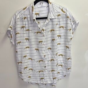 Jane + Delancey White Button-Up Shirt/Stripes and Cheetahs 🐆/Oversized Medium